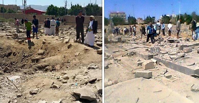 بالصور: طائرات التحالف تقصف مقبرة في العاصمة صنعاء