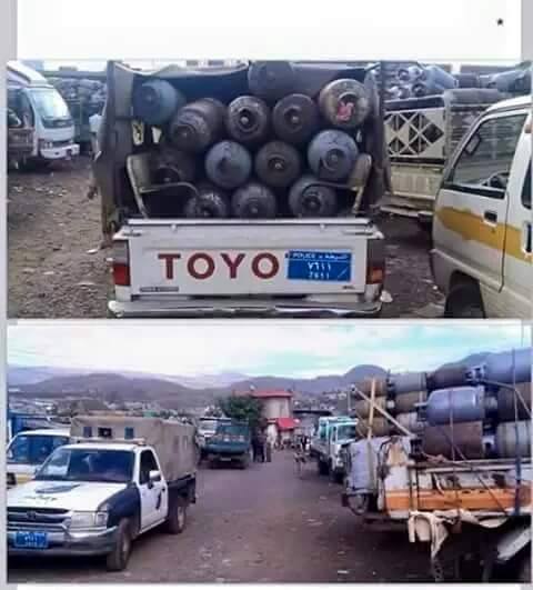 في زمن الحوثيين:  سيارات الشرطة أحد تجار السوق السوداء لبيع الغاز في صنعاء