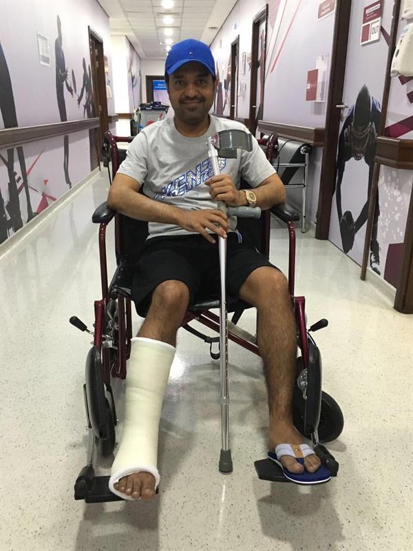 إصابة راشد الماجد بكسر في قدمه اليمنى (صورة)